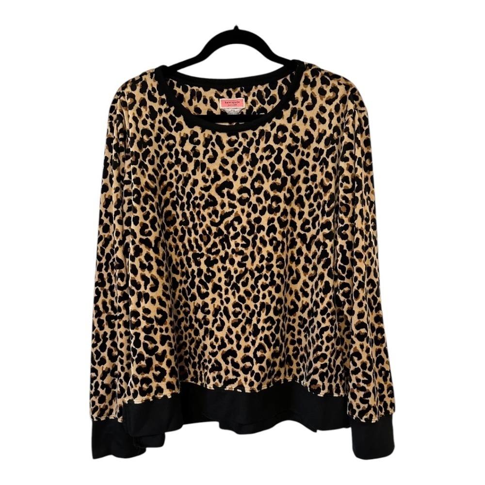 Kate Spade Velour Leopard Print Long Sleeves Lounge Top Women’s Size XL